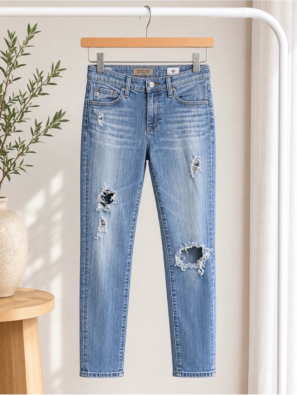 AG Straight Leg Jeans The Stevie Ankle Distressed Light Wash Size 27 - Picture 16 of 16